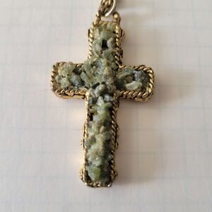 Gold and Green Cross Pendant Necklace
